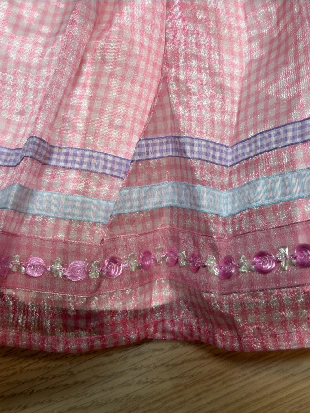 Wonder Kids Girls 4T Pink Gingham Plaid Sequin Full Skirt Party Dress Easter